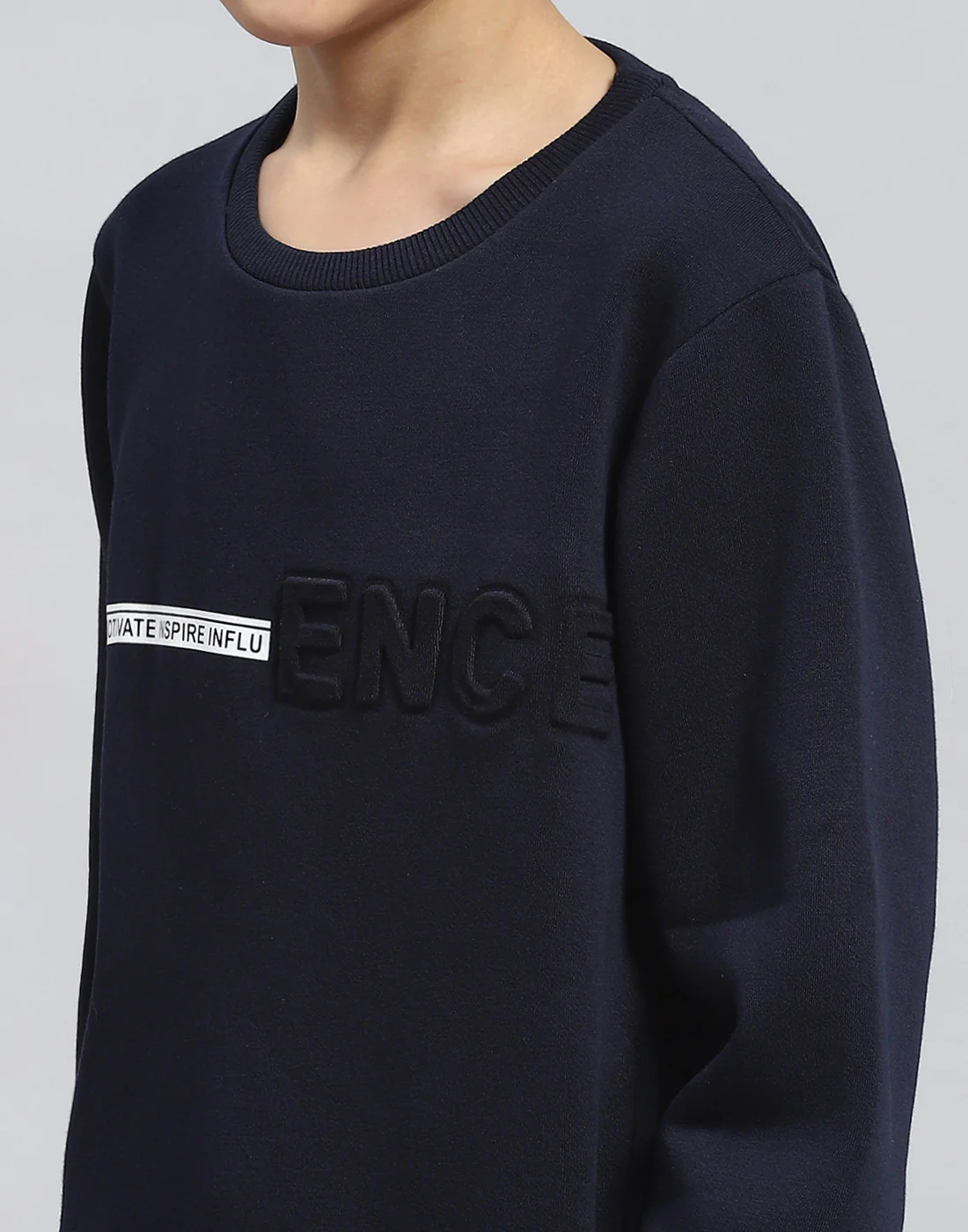 Boys Navy Blue Solid Round Neck Full Sleeve Sweatshirt - Image 7