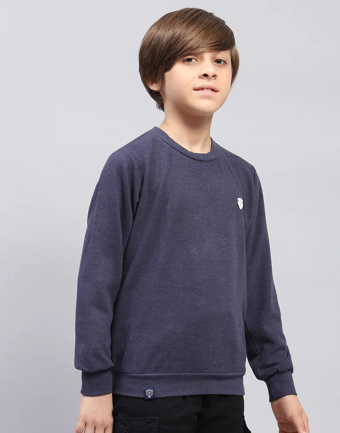 Boys Navy Blue Solid Round Neck Full Sleeve Sweatshirt - Image 4