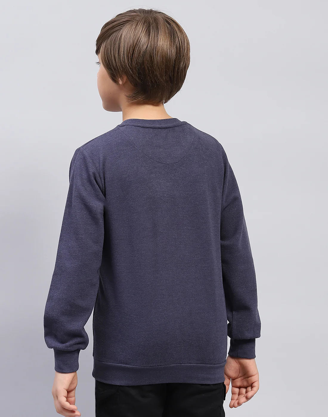 Boys Navy Blue Solid Round Neck Full Sleeve Sweatshirt - Image 5