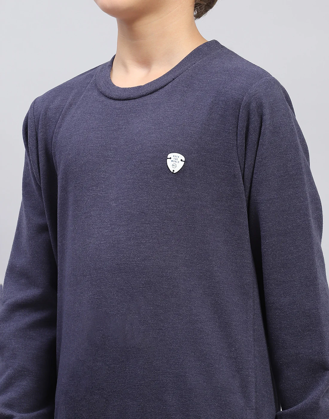 Boys Navy Blue Solid Round Neck Full Sleeve Sweatshirt - Image 6