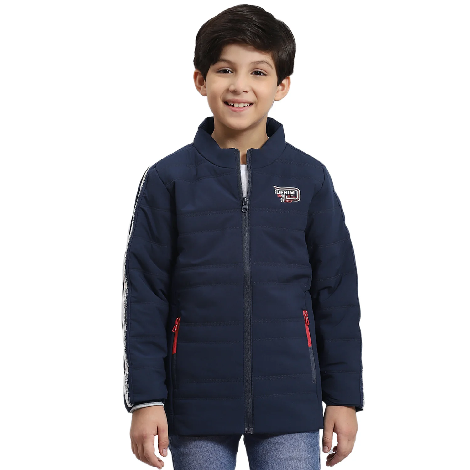 Boys Navy Blue Solid Stand Collar Full Sleeve Boys Jacket - Image 5