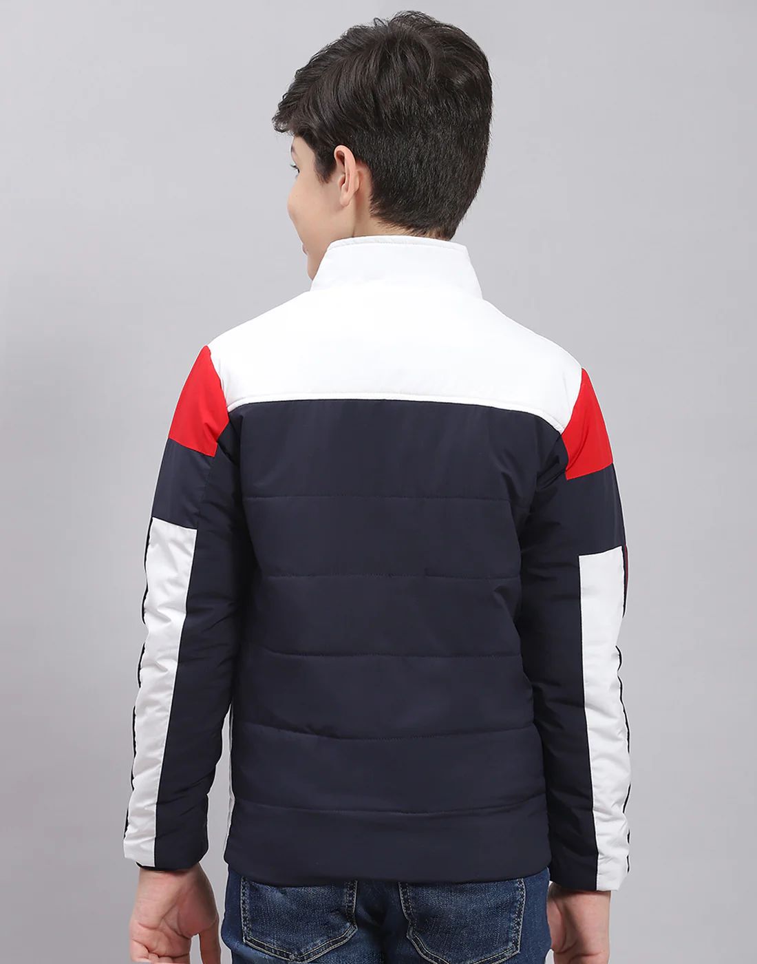 Boys Navy Blue Solid Stand Collar Full Sleeve Boys Jacket - Image 6