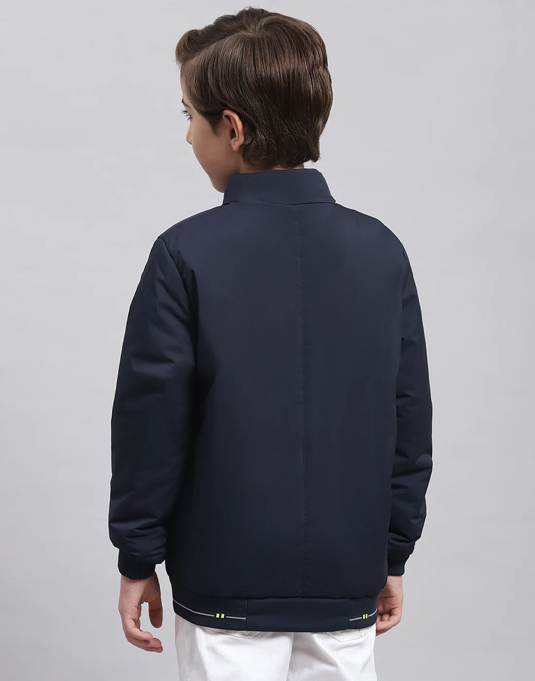 Boys Navy Blue Solid Stand Collar Full Sleeve Boys Jacket - Image 5