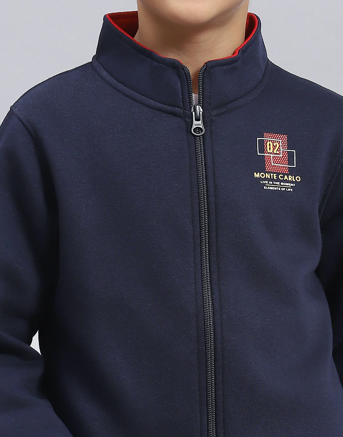 Boys Navy Blue Solid Stand Collar Full Sleeve Sweatshirt - Image 8