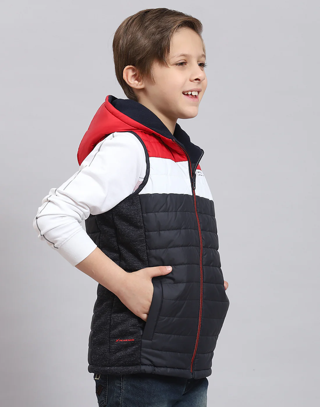 Boys Navy Blue Solid Stand Collar Sleeveless Boys Jacket - Image 4