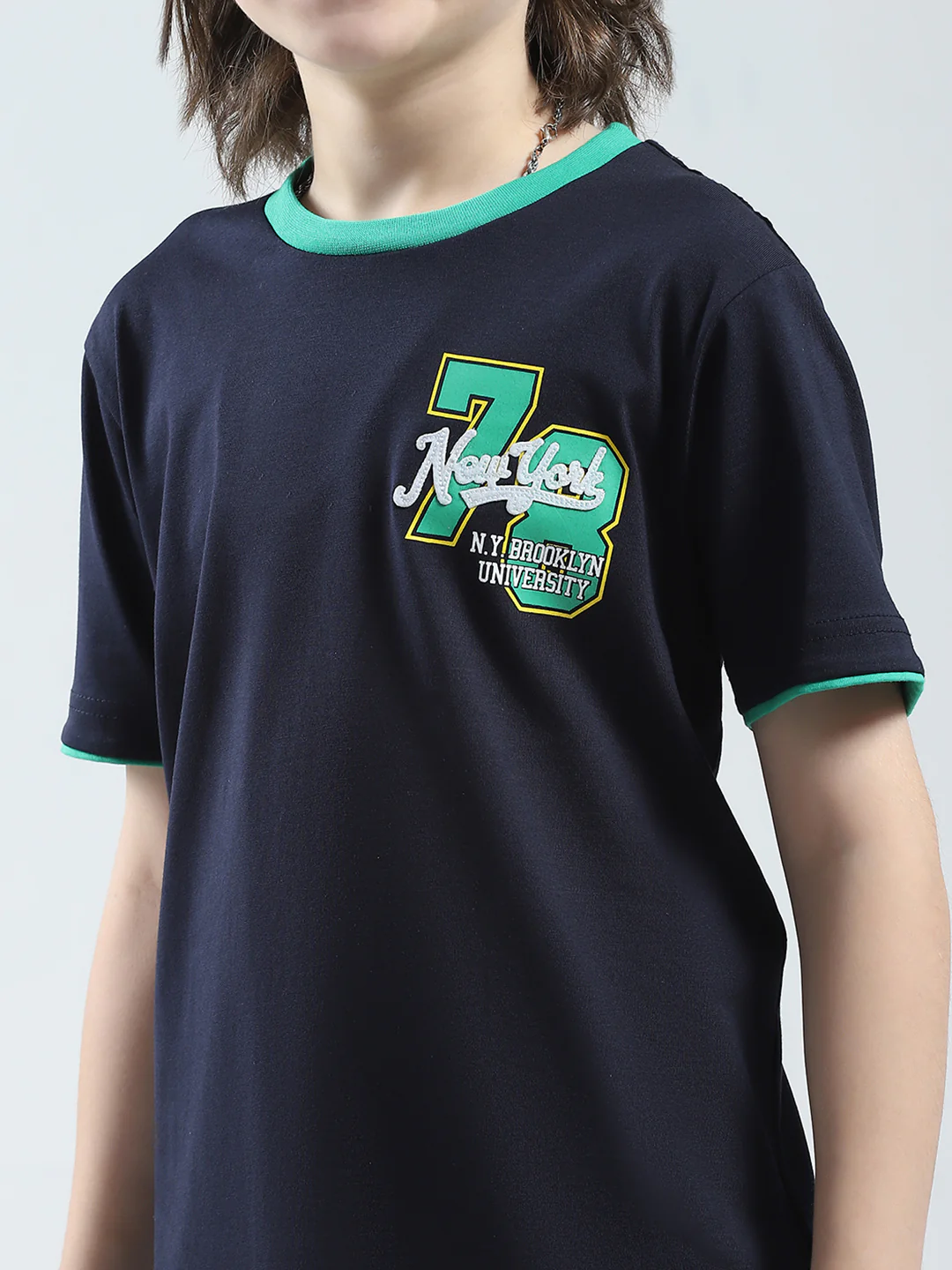 Boys Navy Blue Solid Round Neck Half Sleeve T-Shirt - Image 7