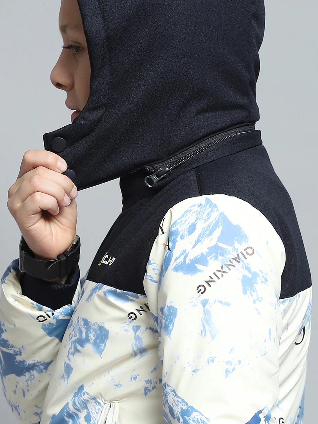 Boys Navy Blue & White Printed Detachable Hood Full Sleeve Jacket - Image 7