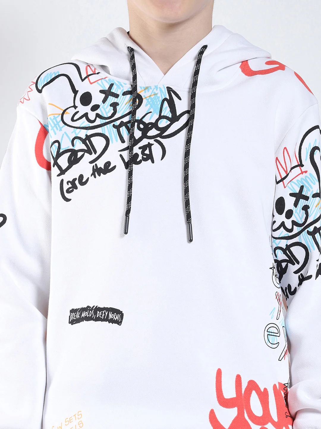 Boys Off White Printed Hooded Full Sleeve Sweatshirt - Image 6