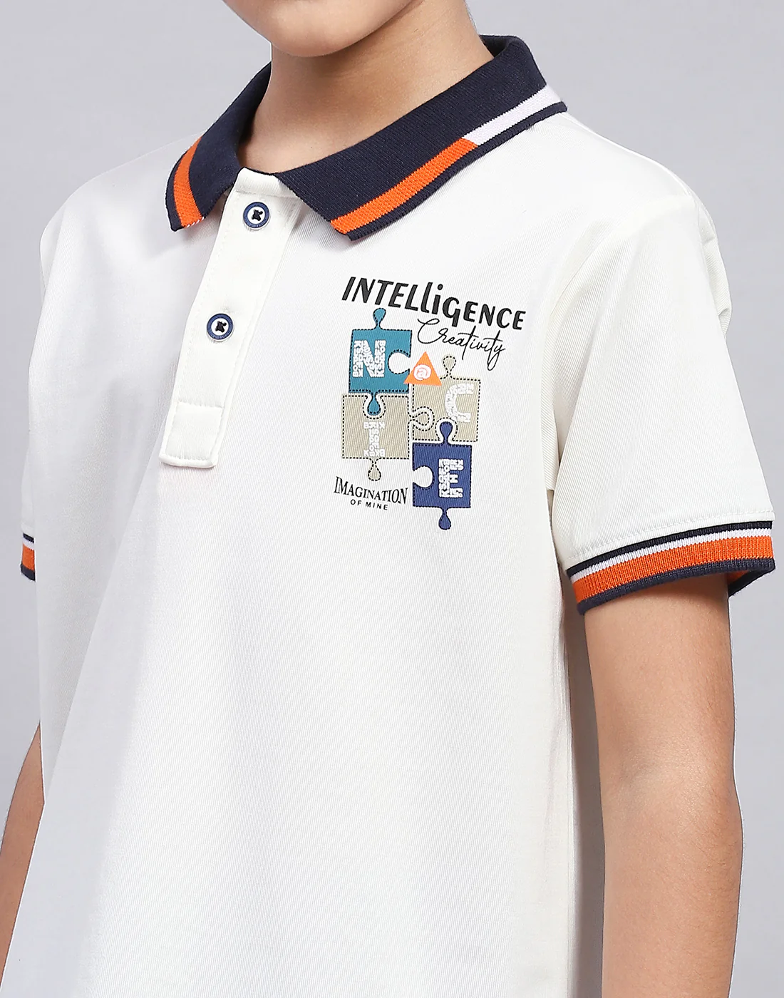 Boys Off White Printed Polo Collar Half Sleeve T-Shirt - Image 6