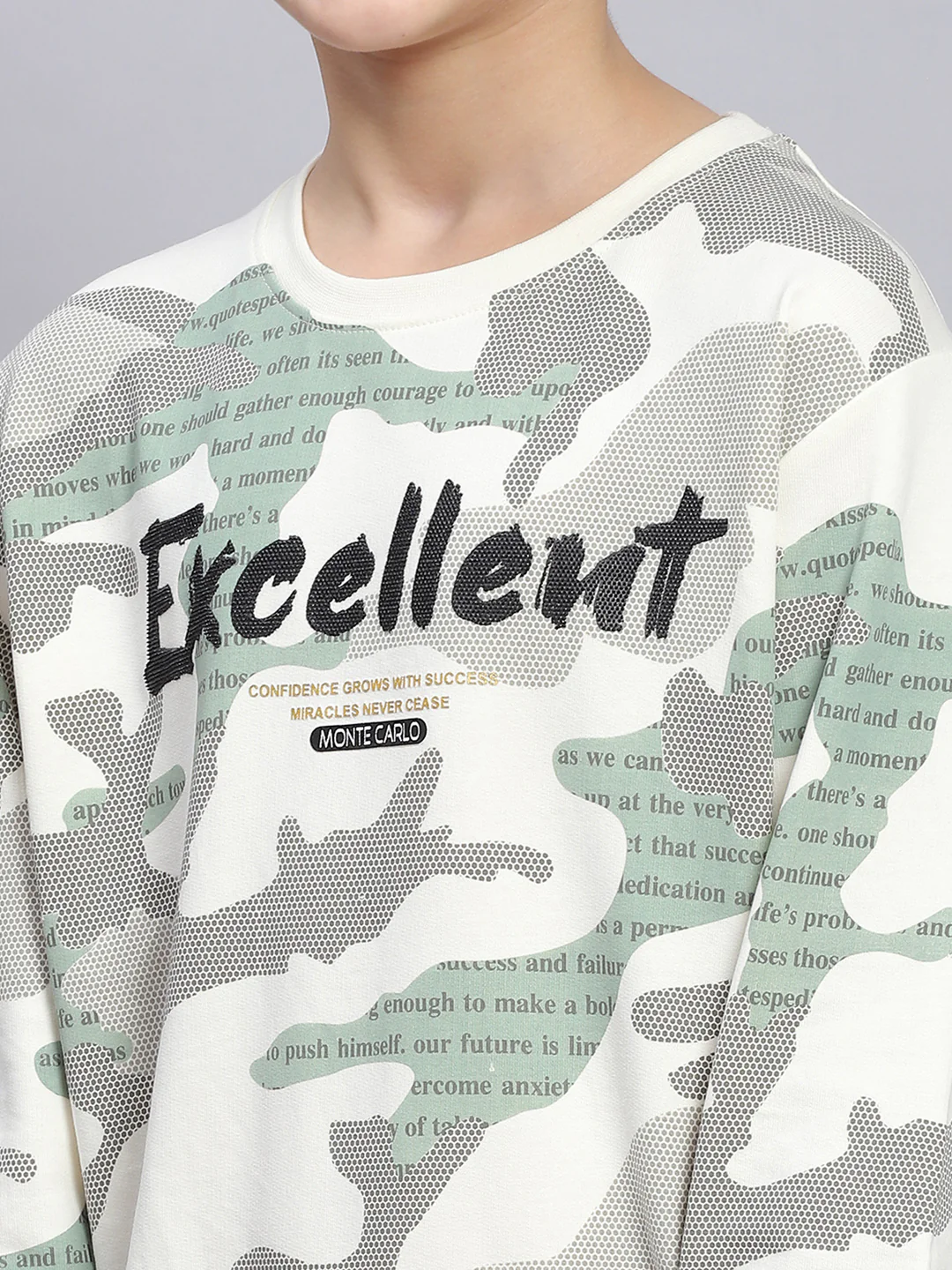 Boys Off White Printed Round Neck Full Sleeve Sweatshirt - Image 6