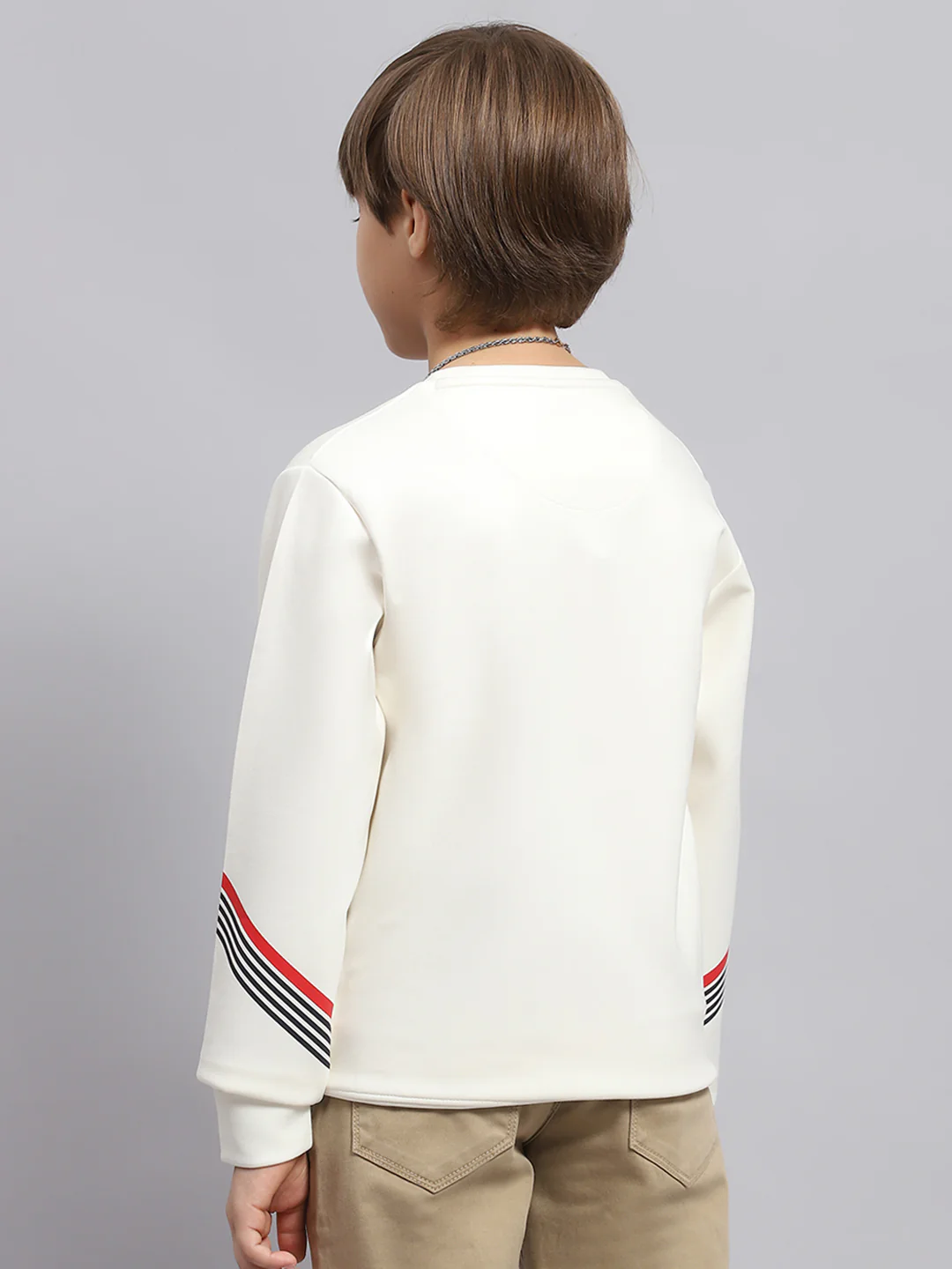 Boys Off White Printed Round Neck Full Sleeve Sweatshirt - Image 5