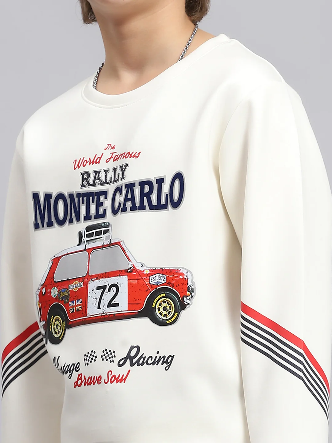 Boys Off White Printed Round Neck Full Sleeve Sweatshirt - Image 6
