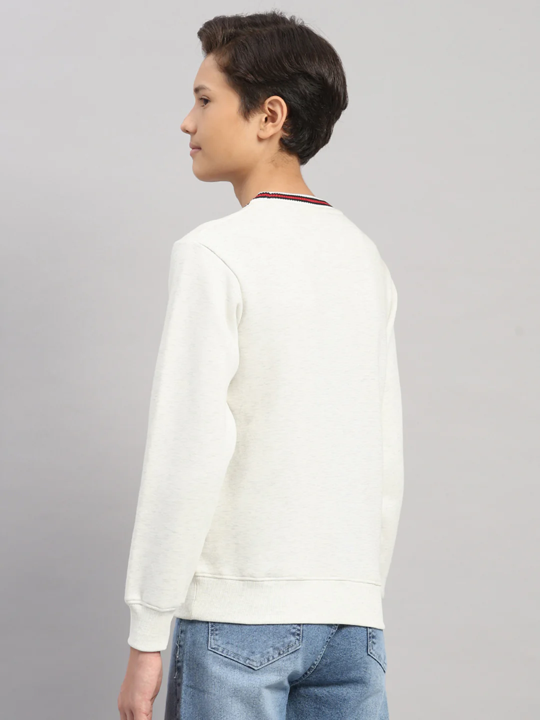 Boys Off White Printed Round Neck Full Sleeve Sweatshirt - Image 5