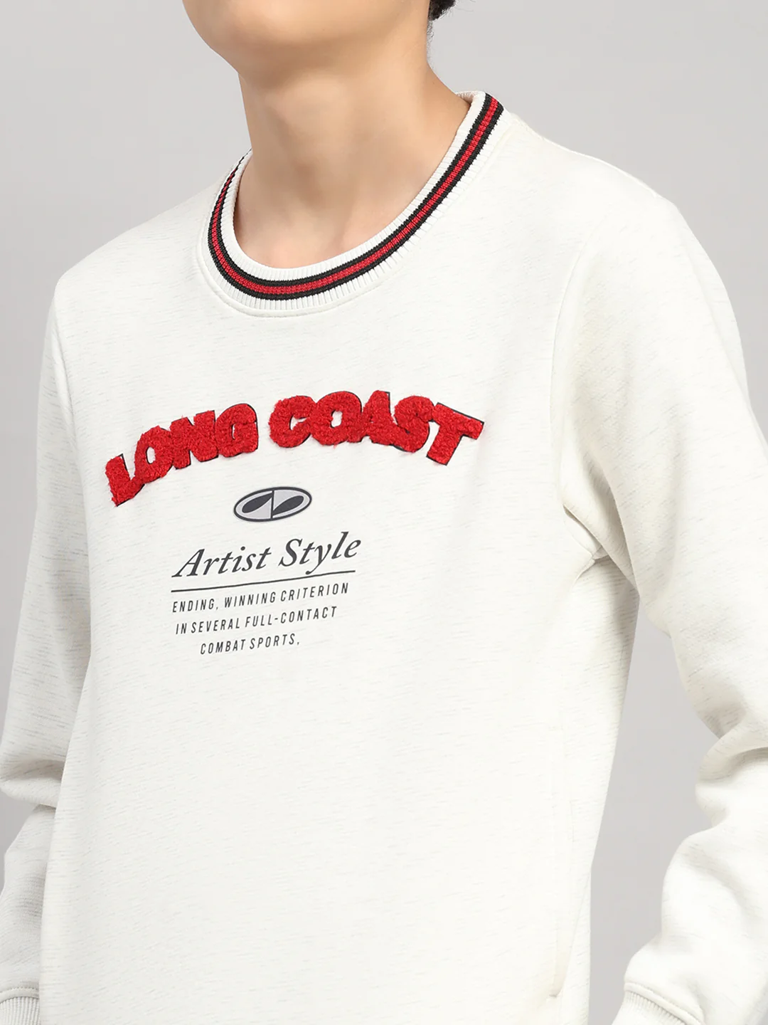 Boys Off White Printed Round Neck Full Sleeve Sweatshirt - Image 6