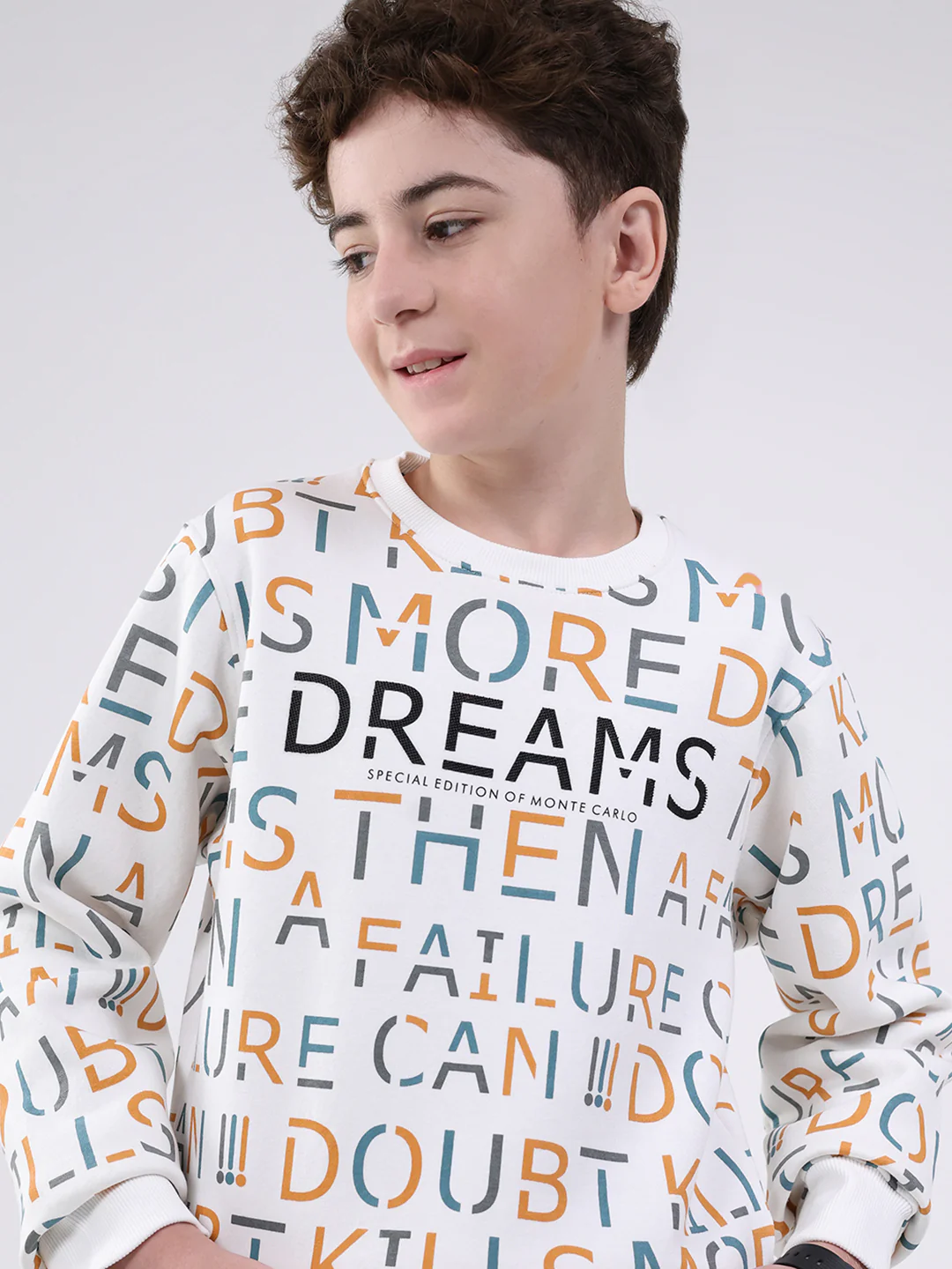 Boys Off White Printed Round Neck Full Sleeve Sweatshirt - Image 7