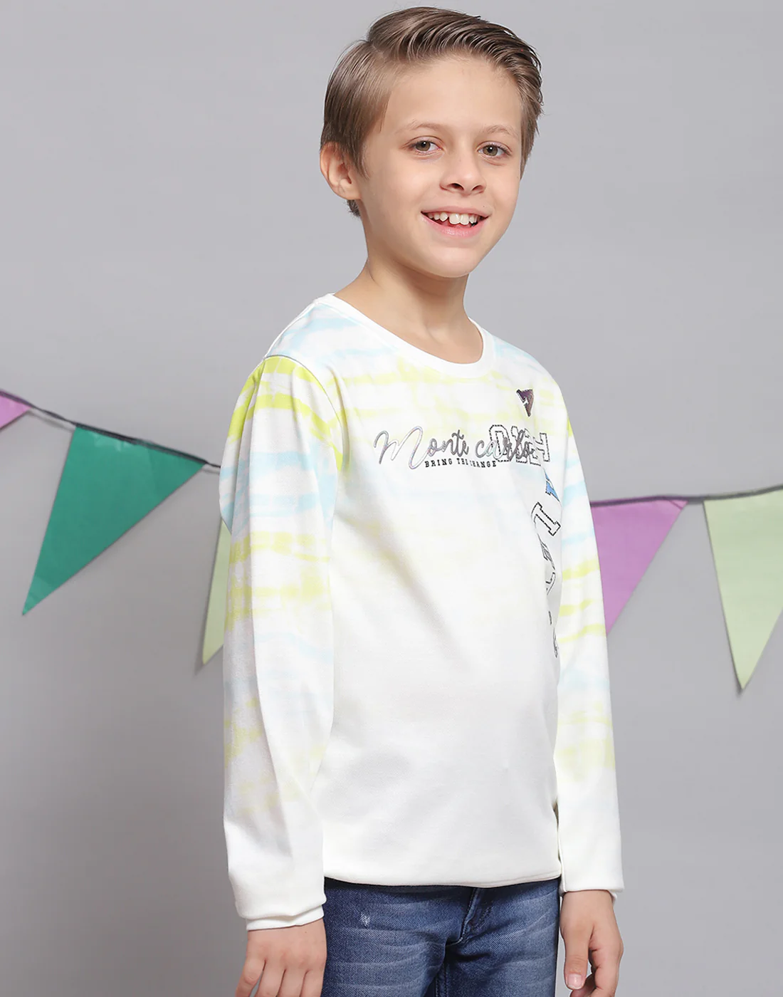Boys Off White Printed Round Neck Full Sleeve T-Shirts - Image 4