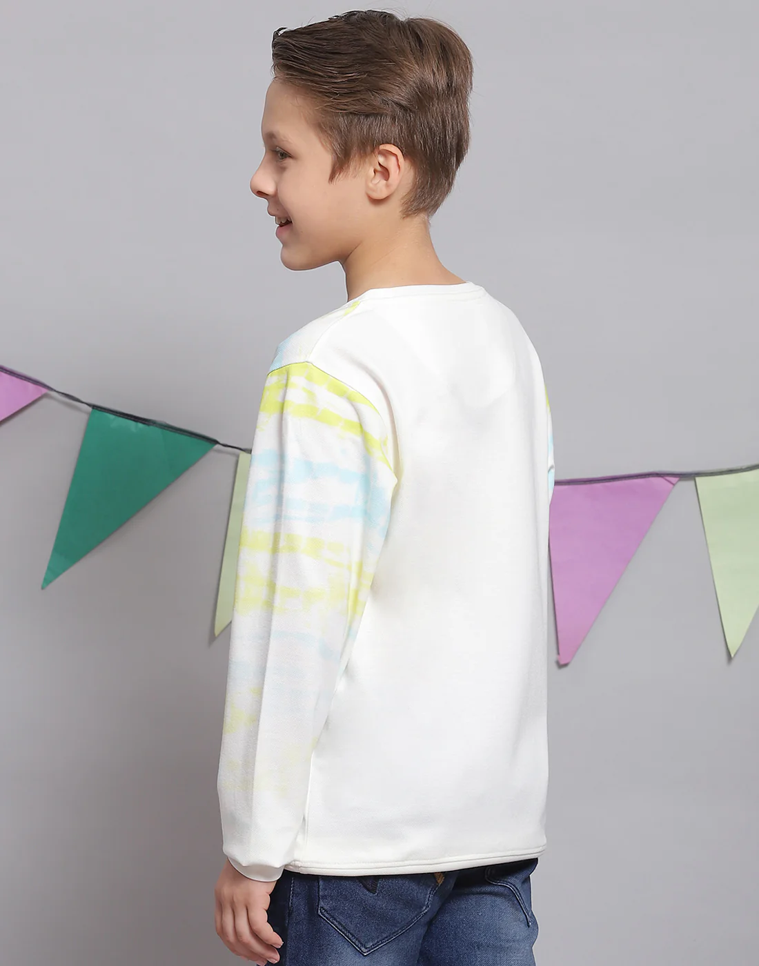 Boys Off White Printed Round Neck Full Sleeve T-Shirts - Image 5