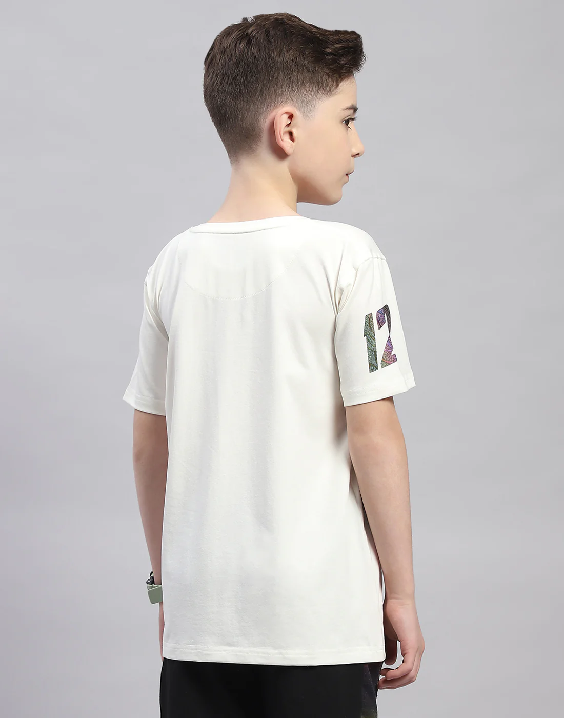 Boys Off White Printed Round Neck Half Sleeve T-Shirt - Image 5
