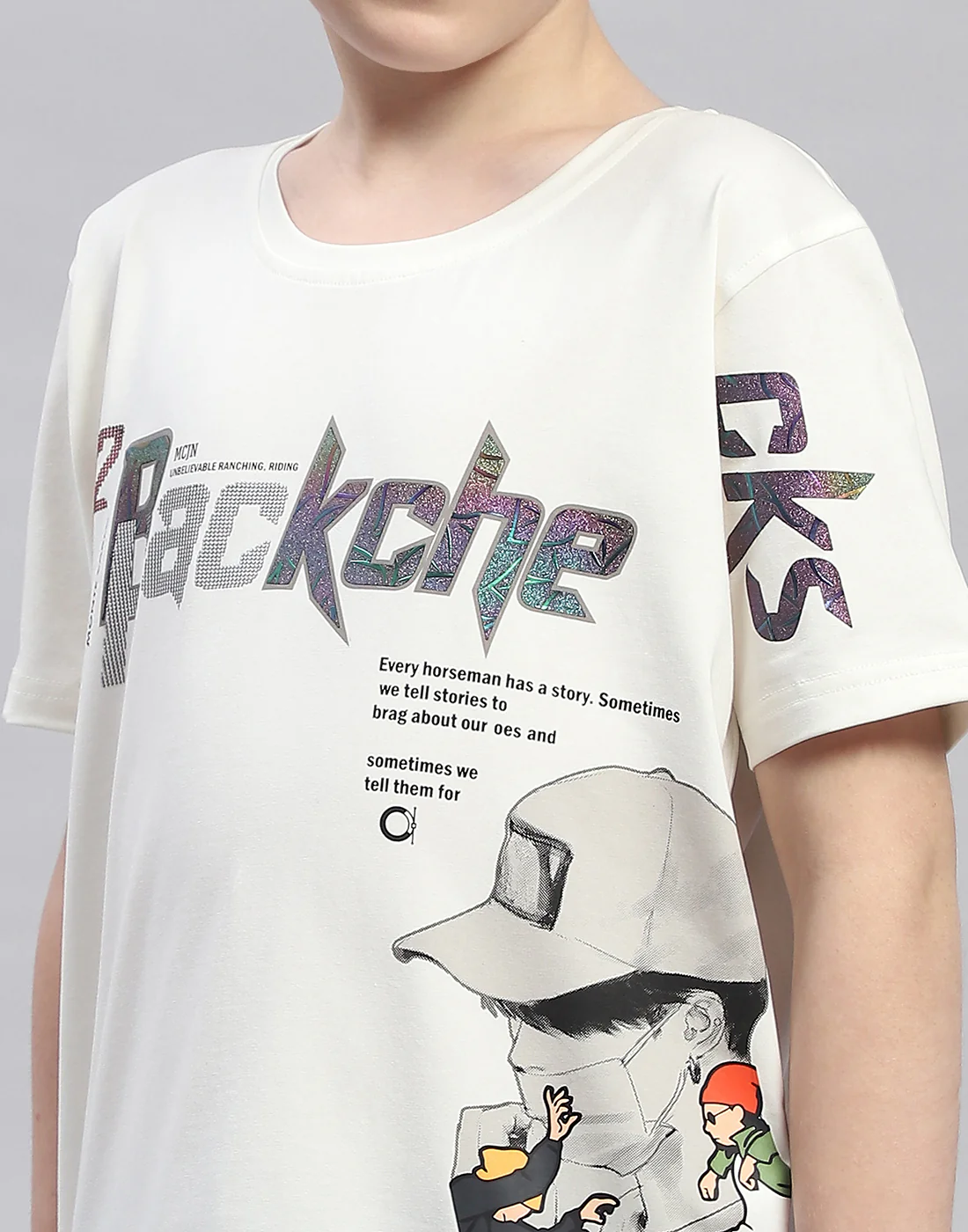 Boys Off White Printed Round Neck Half Sleeve T-Shirt - Image 6