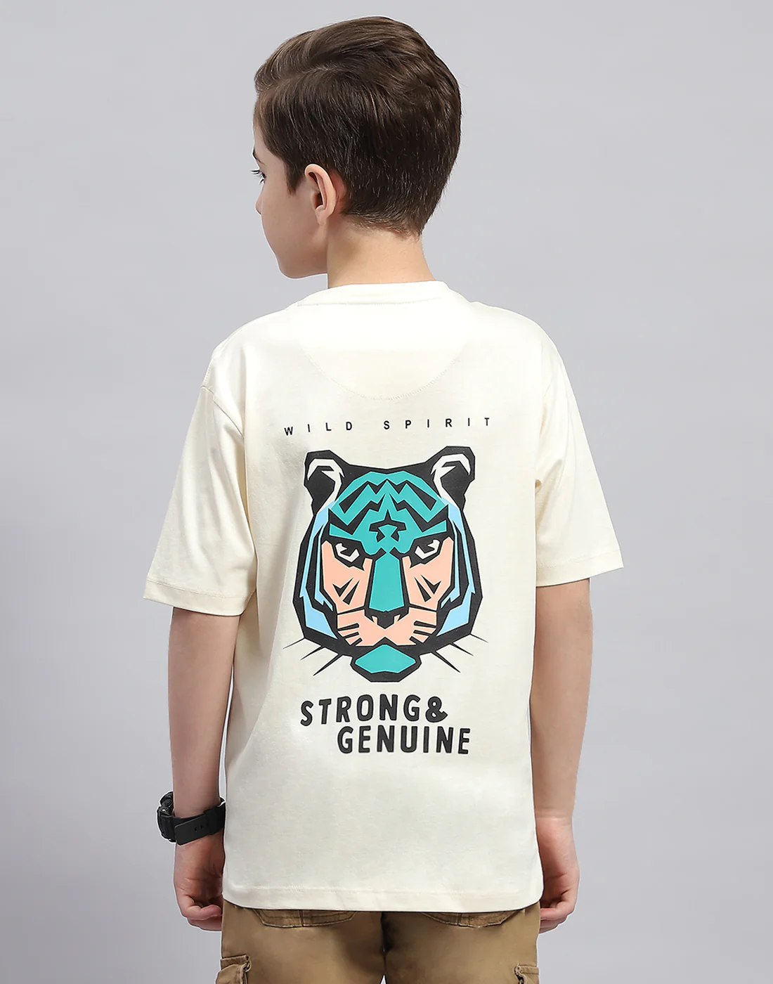 Boys Off White Printed Round Neck Half Sleeve T-Shirt - Image 5