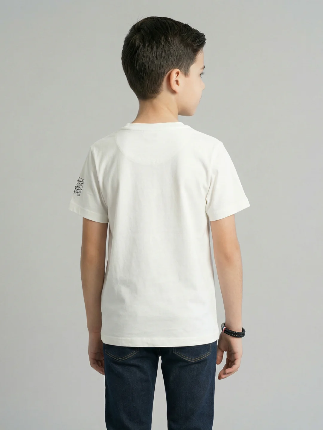 Boys Off White Printed Round Neck Half Sleeve T-Shirt - Image 4