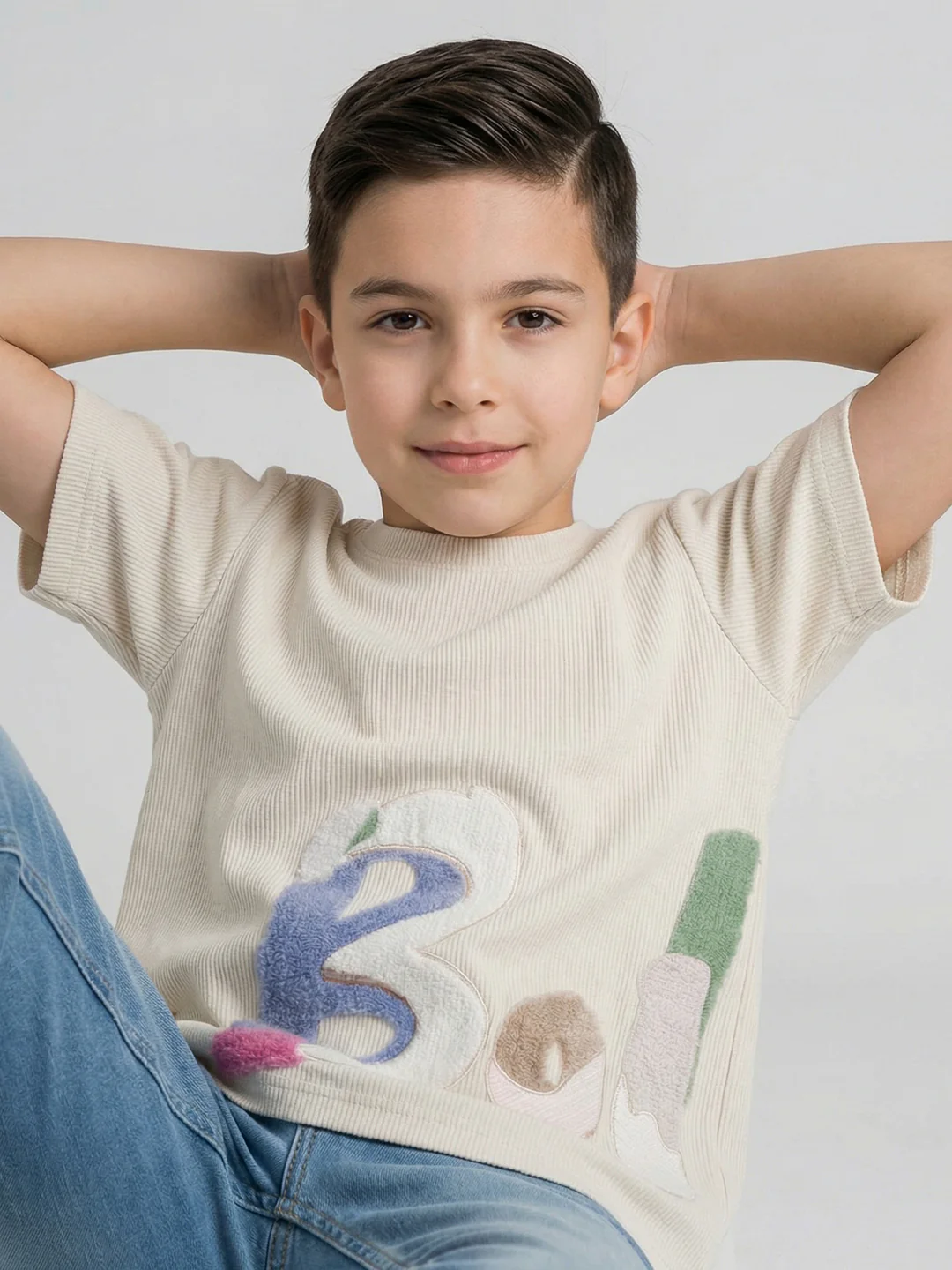Boys Off White Printed Round Neck Half Sleeve T-Shirt - Image 6