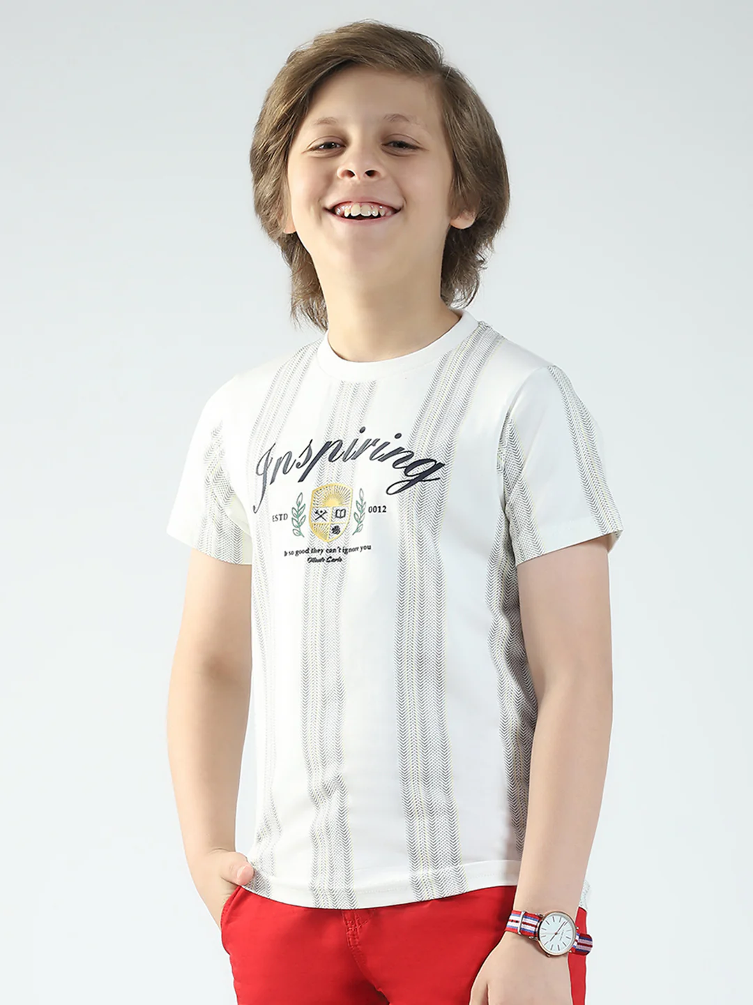 Boys Off White Printed Round Neck Half Sleeve T-Shirt - Image 3