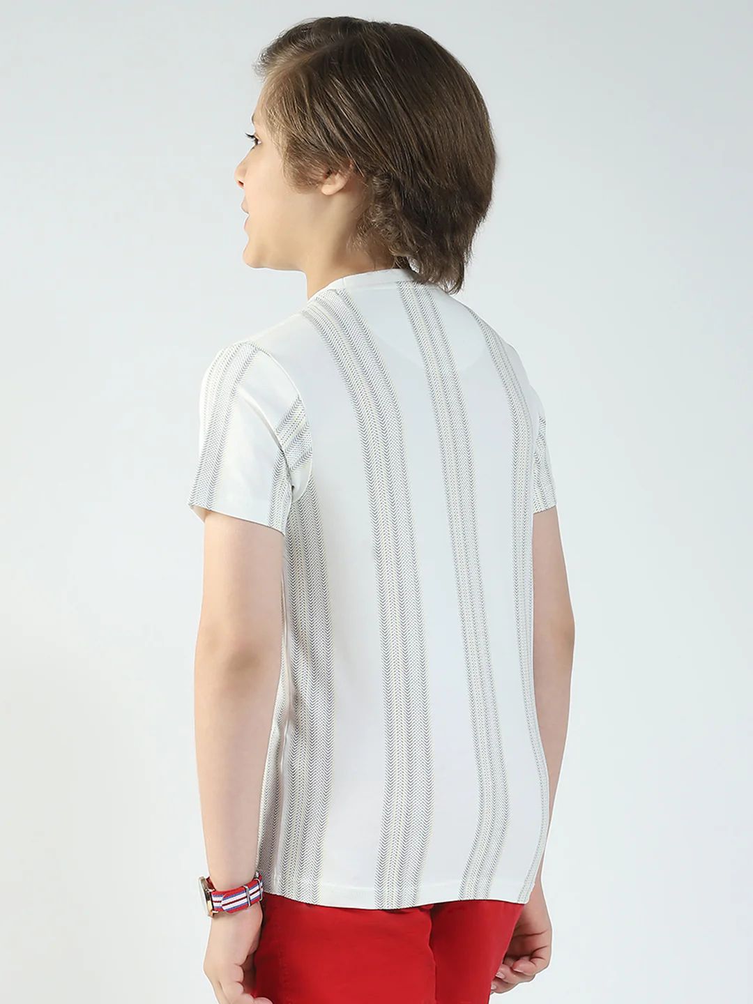 Boys Off White Printed Round Neck Half Sleeve T-Shirt - Image 5