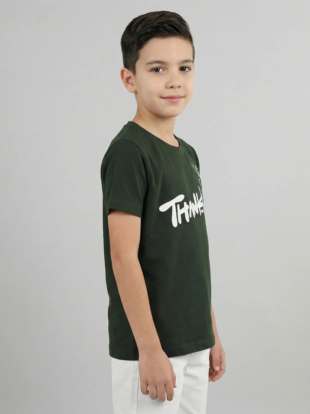 Boys Olive Back 3D Print Round Neck Half Sleeve T-Shirt - Image 2