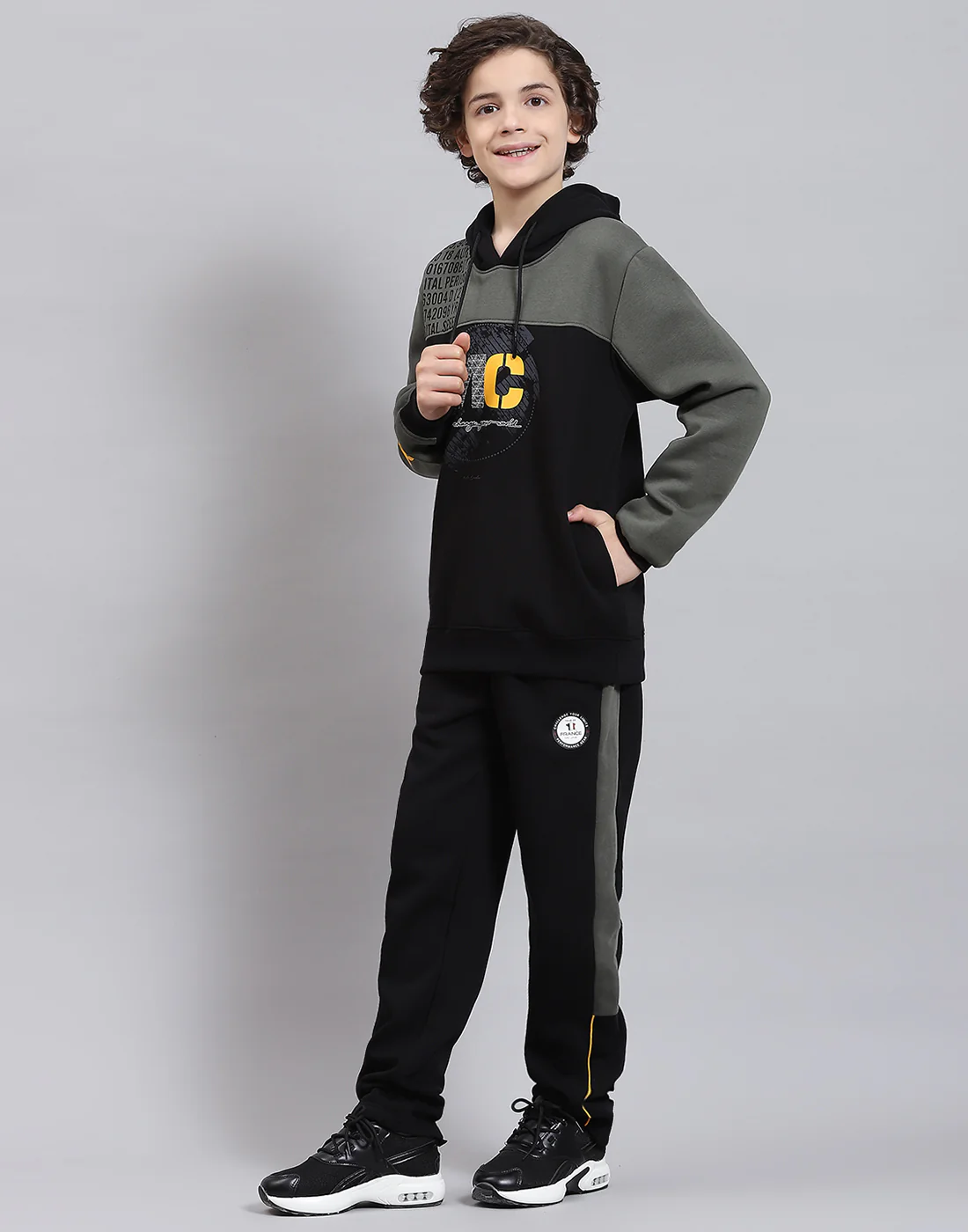 Boys Olive & Black Printed Hooded Full Sleeve Tracksuits - Image 4