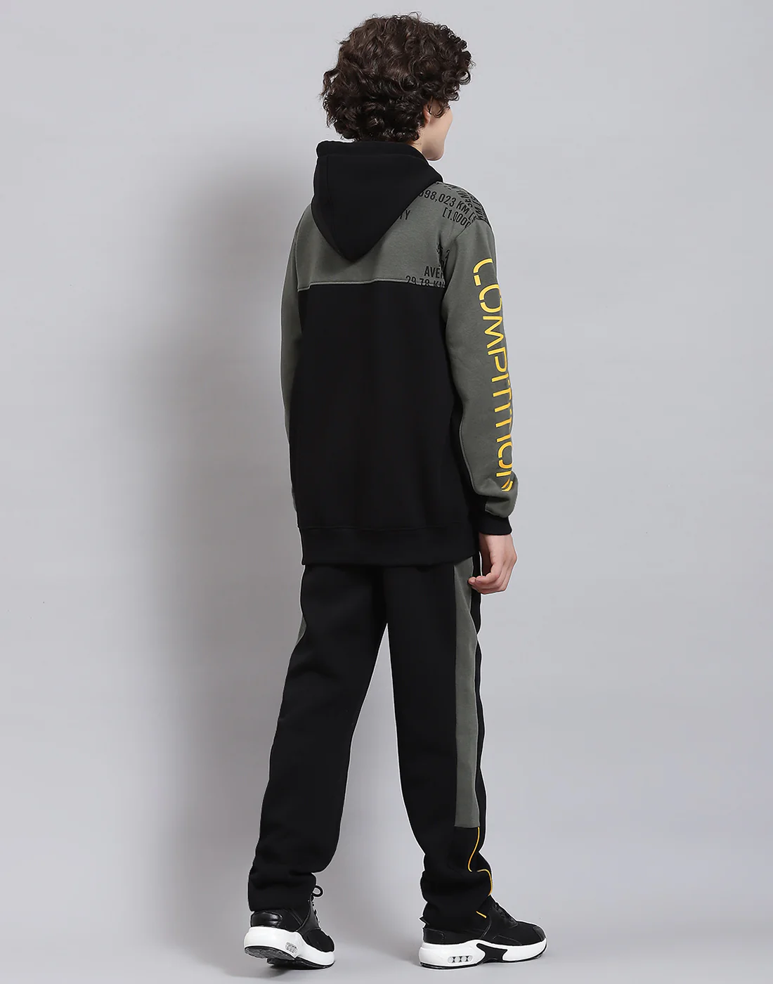 Boys Olive & Black Printed Hooded Full Sleeve Tracksuits - Image 6