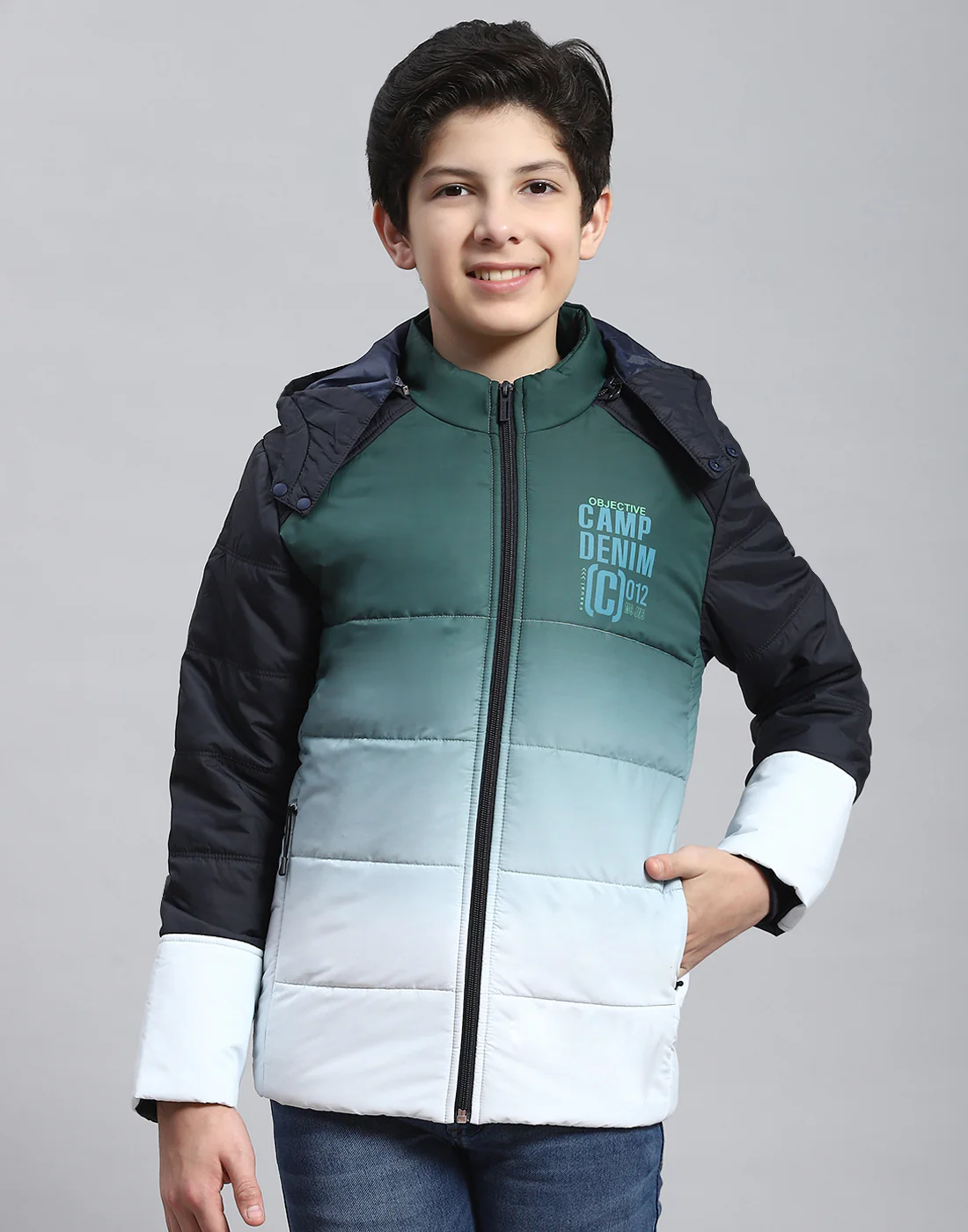 Boys Olive Colourblocked Hooded Full Sleeve Boys Jacket - Image 2