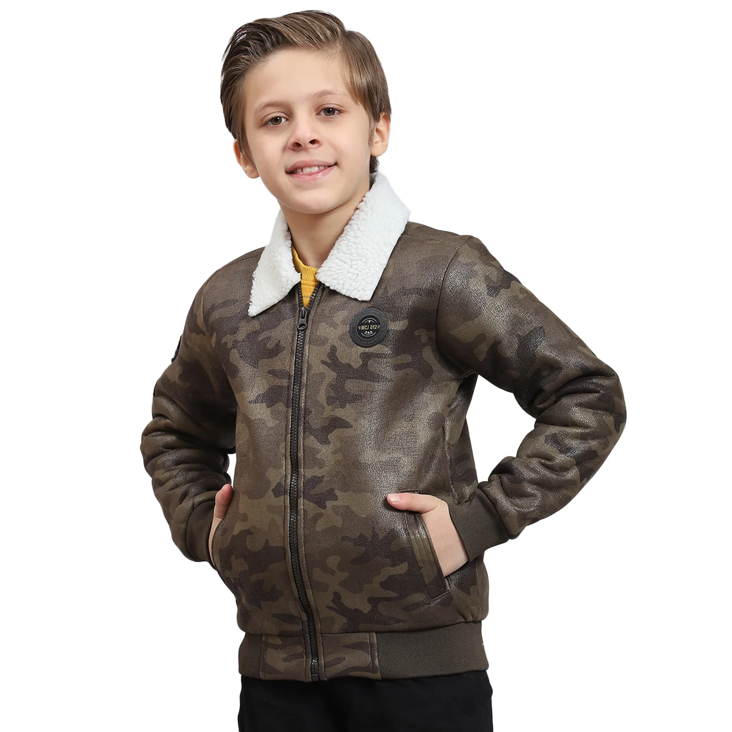 Boys Olive Printed Collar Full Sleeve Boys Jacket - Image 5