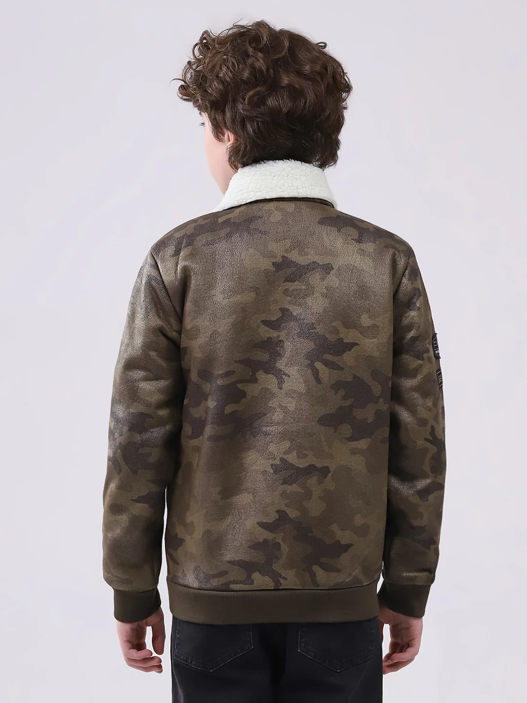 Boys Olive Printed Collar Full Sleeve Boys Jacket - Image 5