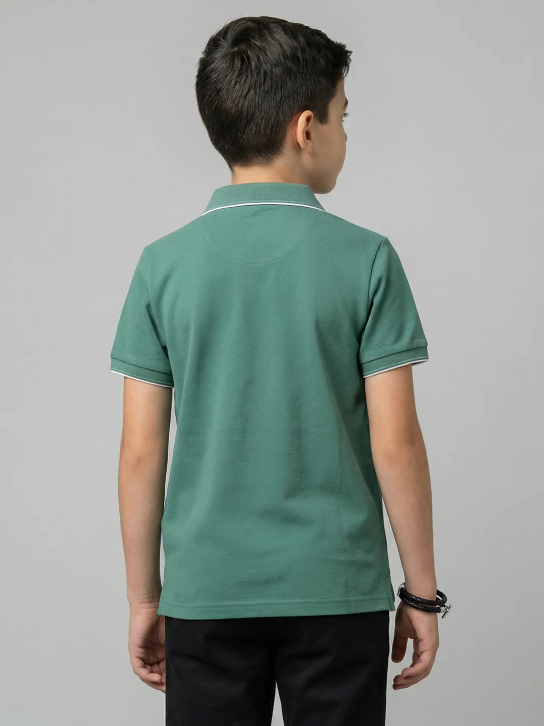 Boys Olive Printed Collar Half Sleeve T-Shirt - Image 4