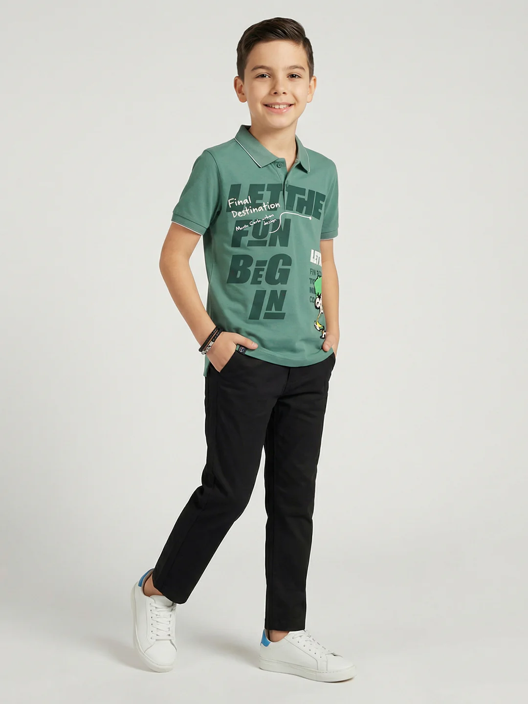 Boys Olive Printed Collar Half Sleeve T-Shirt - Image 5