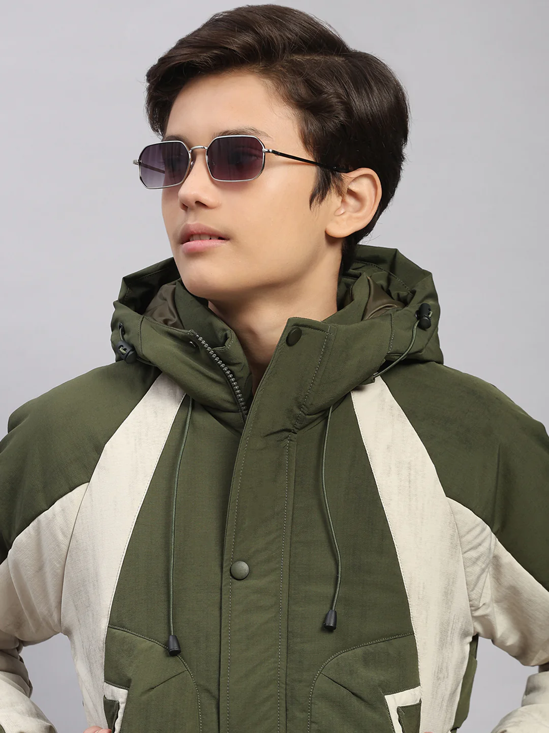 Boys Olive Printed Hooded Full Sleeve Jacket - Image 6