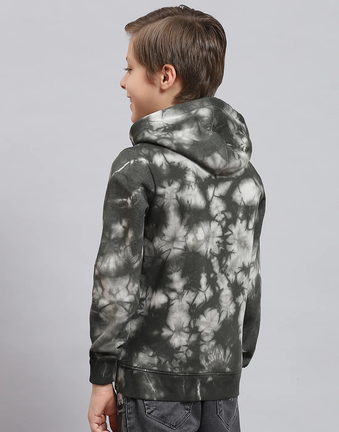 Boys Olive Printed Hooded Full Sleeve Sweatshirt - Image 6