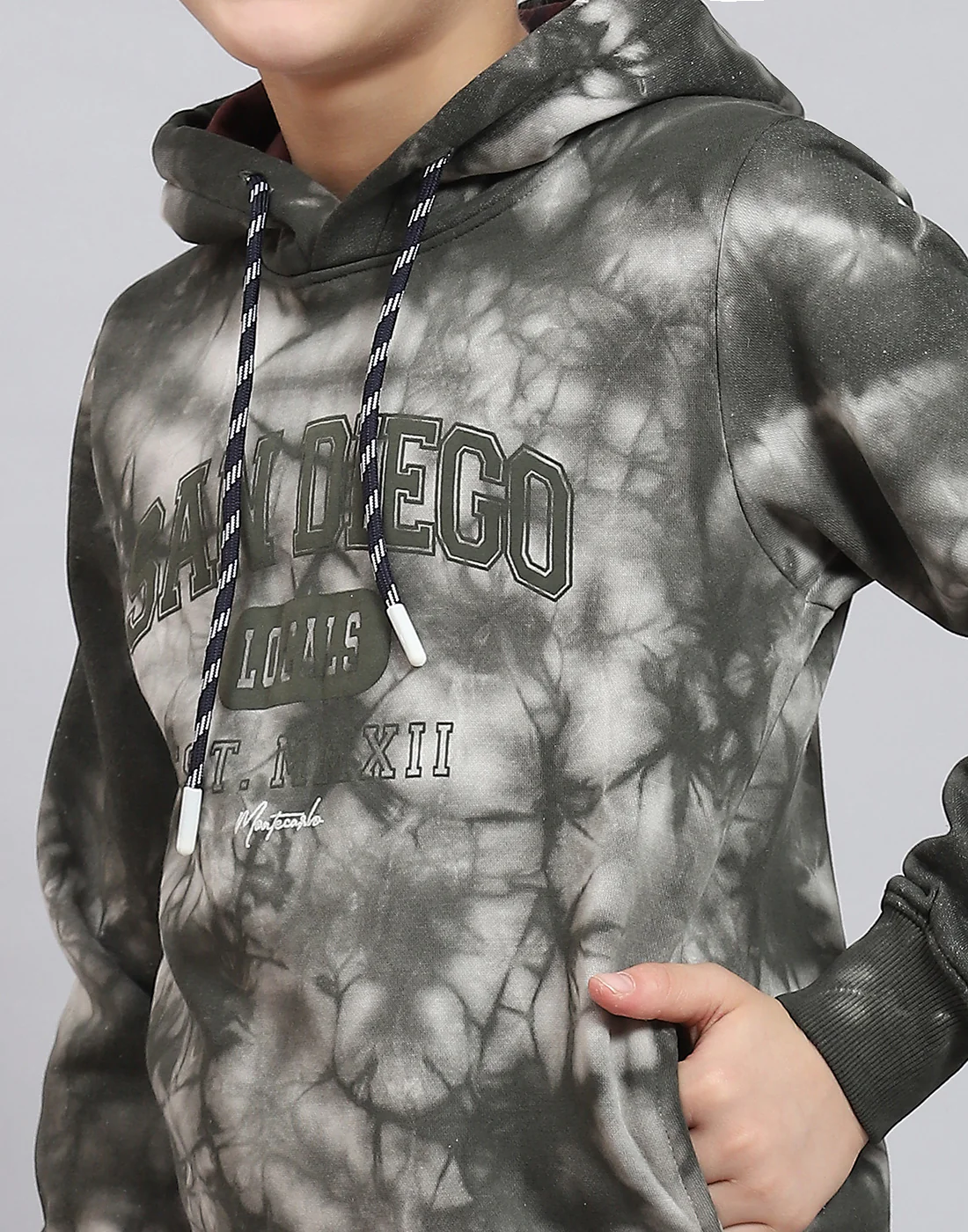 Boys Olive Printed Hooded Full Sleeve Sweatshirt - Image 7