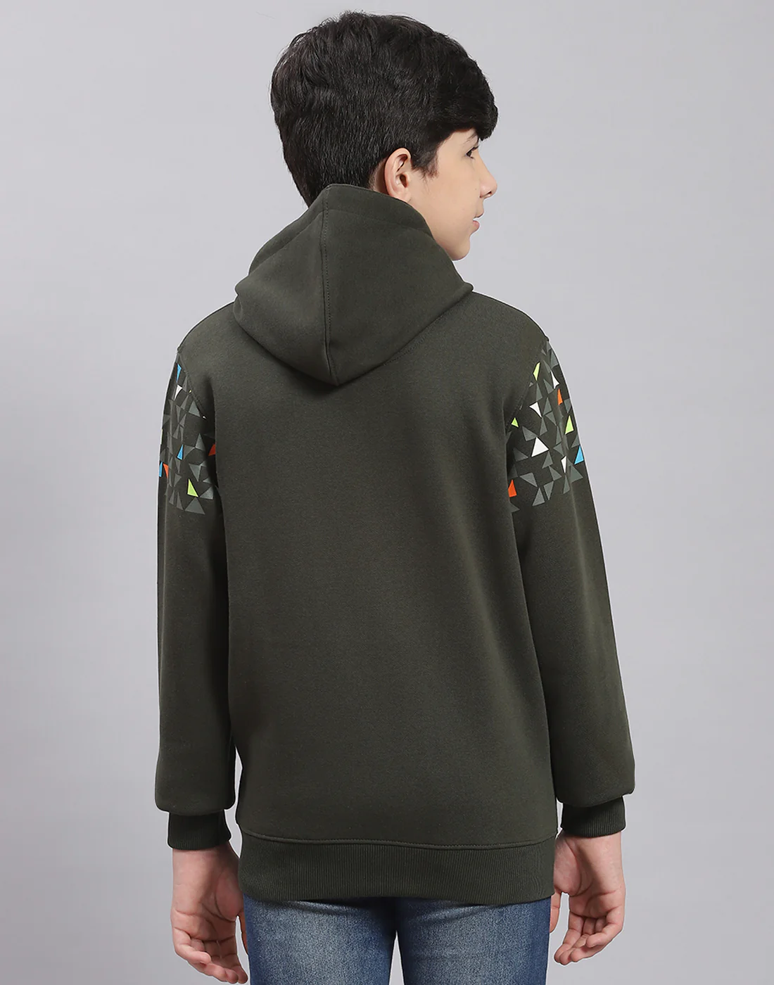 Boys Olive Printed Hooded Full Sleeve Sweatshirt - Image 5