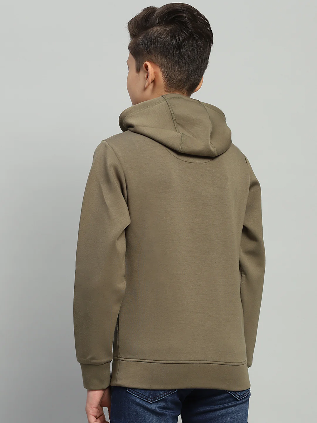Boys Olive Printed Hooded Full Sleeve Sweatshirt - Image 5