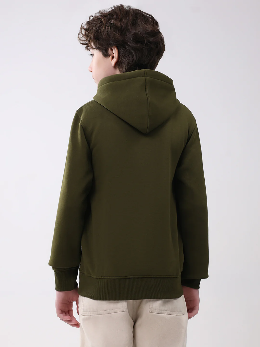 Boys Olive Printed Hooded Full Sleeve Sweatshirt - Image 5