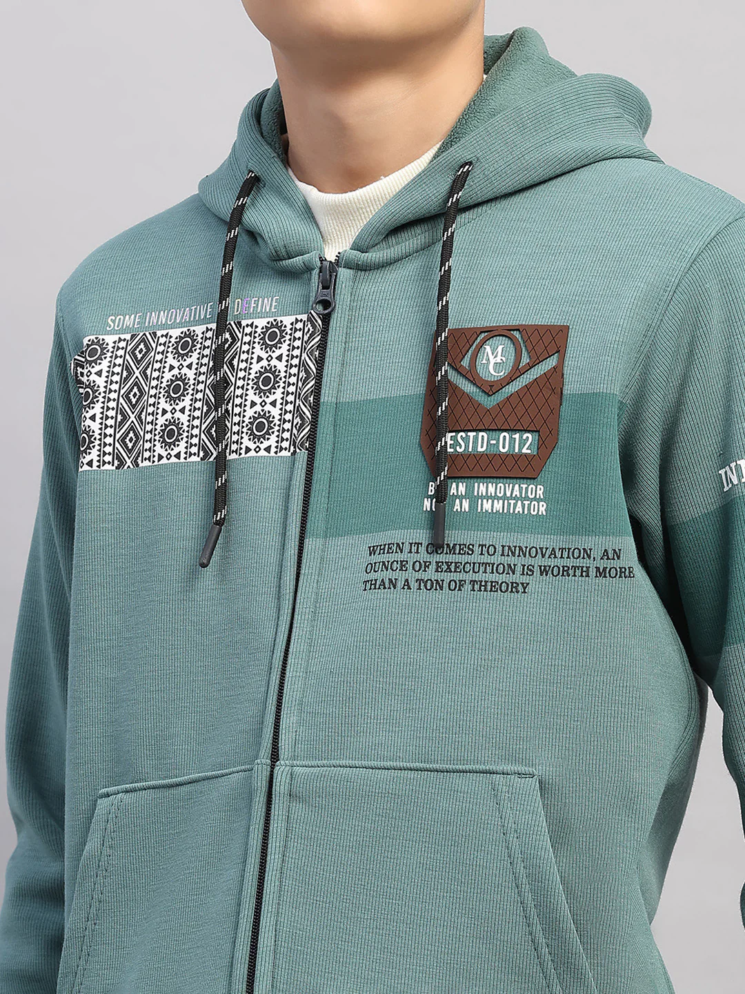 Boys Olive Printed Hooded Full Sleeve Sweatshirt - Image 6
