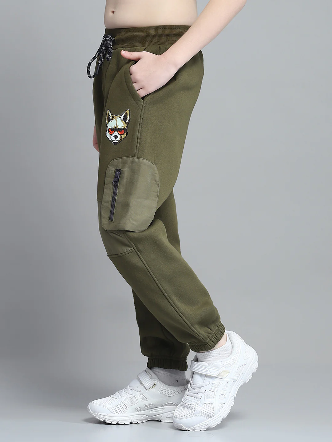 Boys Olive Printed Hooded Full Sleeve Tracksuit - Image 8