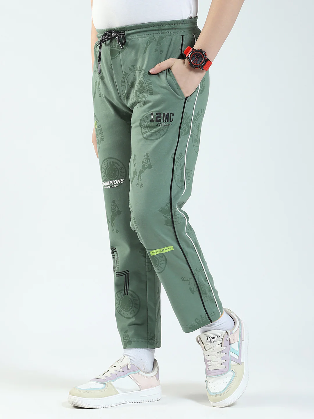 Boys Olive Printed Regular Fit Lower - Image 3