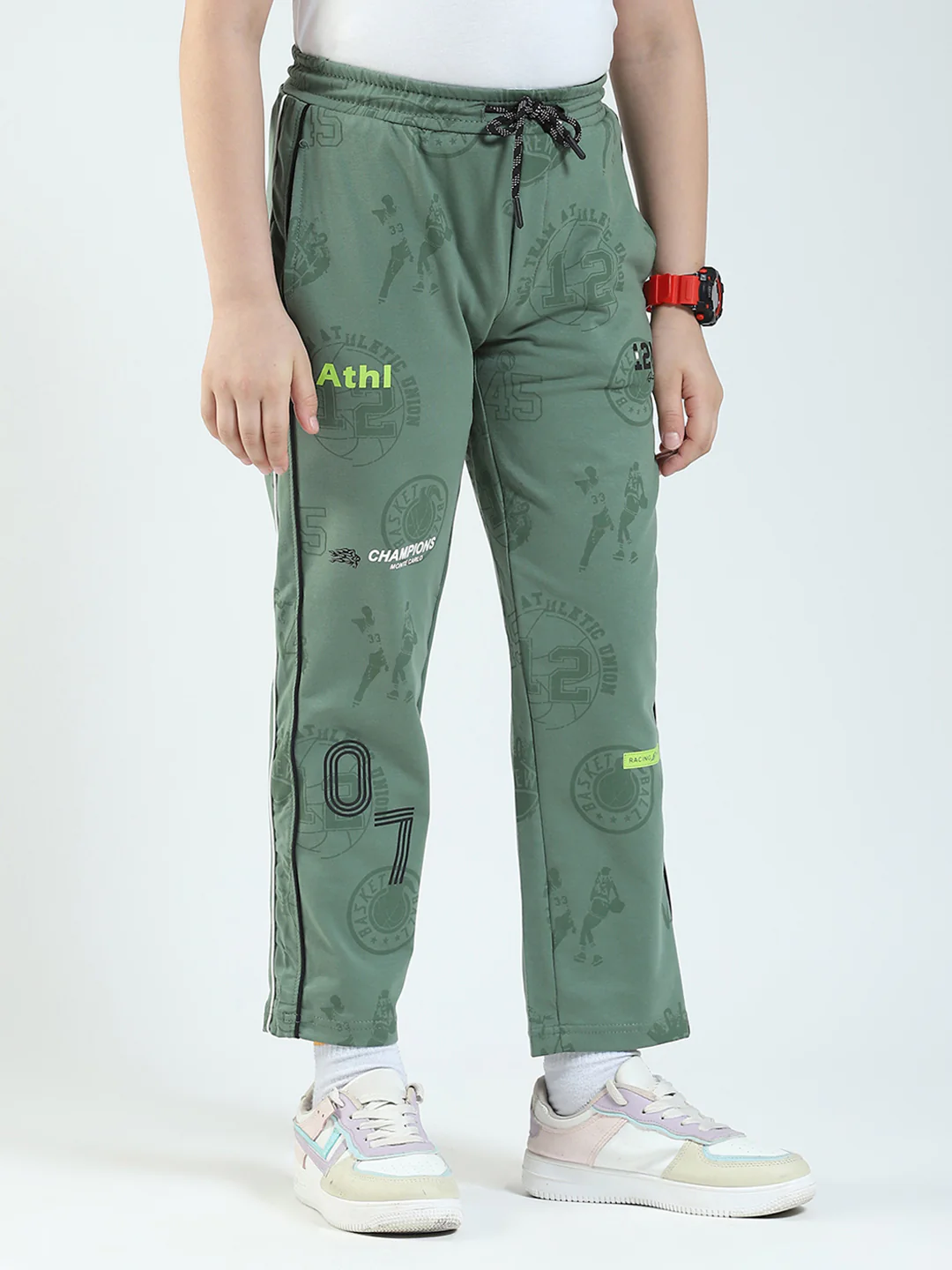 Boys Olive Printed Regular Fit Lower - Image 4