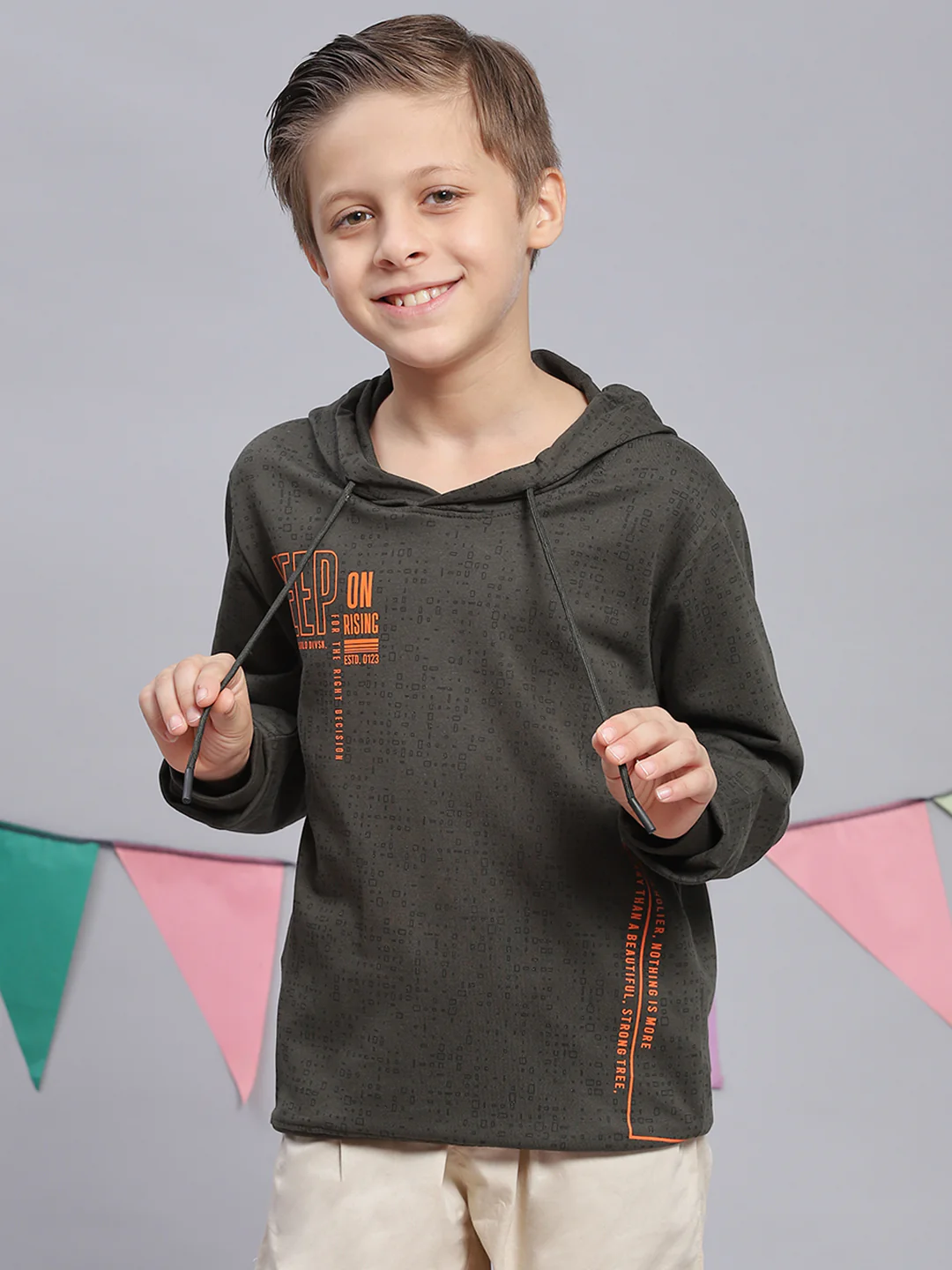 Boys Olive Printed Round Neck Full Sleeve Sweatshirt - Image 2