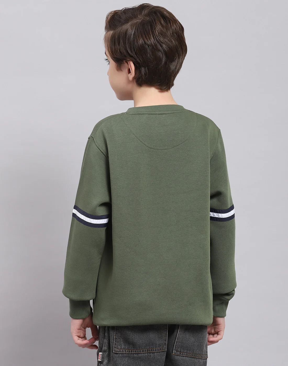 Boys Olive Printed Round Neck Full Sleeve Sweatshirt - Image 6