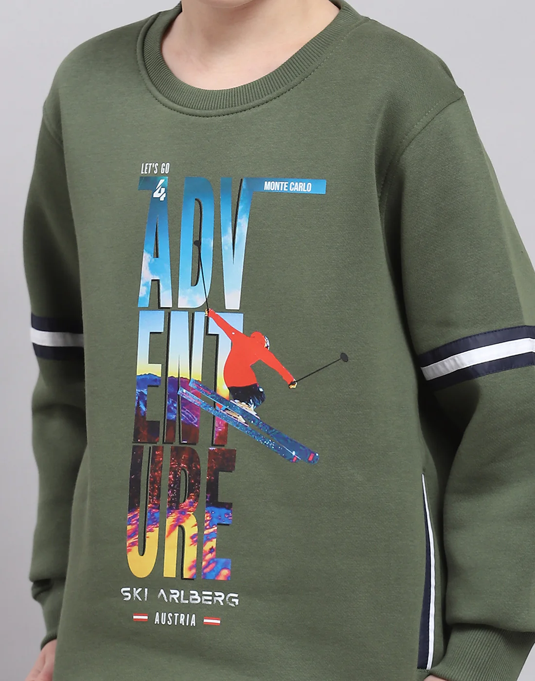 Boys Olive Printed Round Neck Full Sleeve Sweatshirt - Image 7
