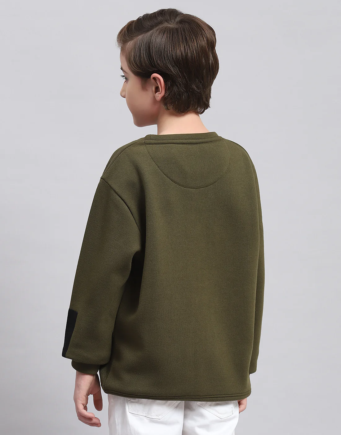 Boys Olive Printed Round Neck Full Sleeve Sweatshirt - Image 5